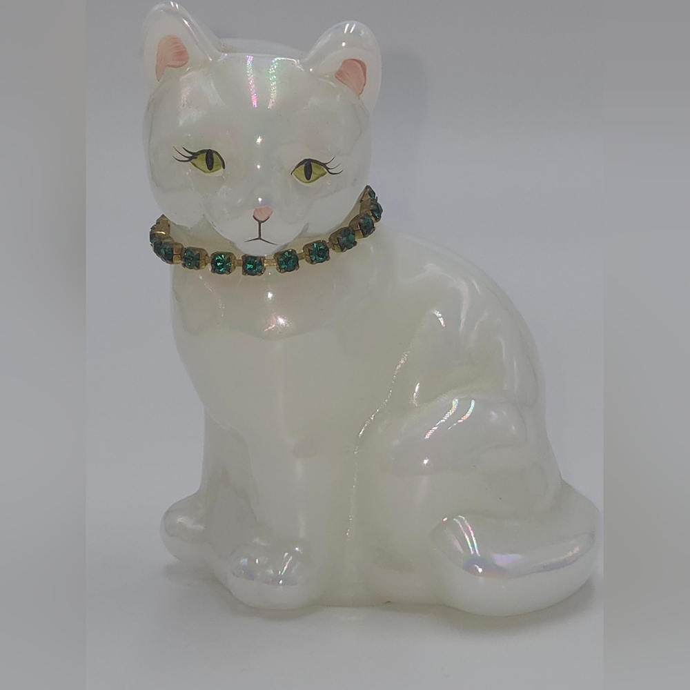 Vintage Fenton Art Glass May Birthday Cat Iridescent Figurine